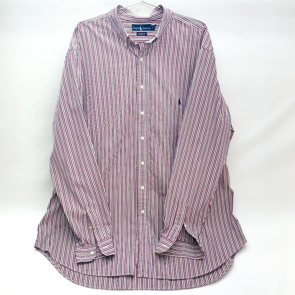 Polo Ralph Lauren Mens Button Down Red White Black Yellow Stripes TALL 2XLT